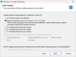 Windows 11 Codec Pack audio codec settings