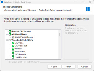 Windows 11 Codec Pack component selection