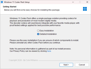 Windows 11 Codec Pack installer welcome screen