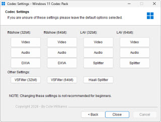 Windows 11 Codec Pack splitter settings