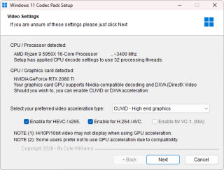 Windows 11 Codec Pack video codec settings
