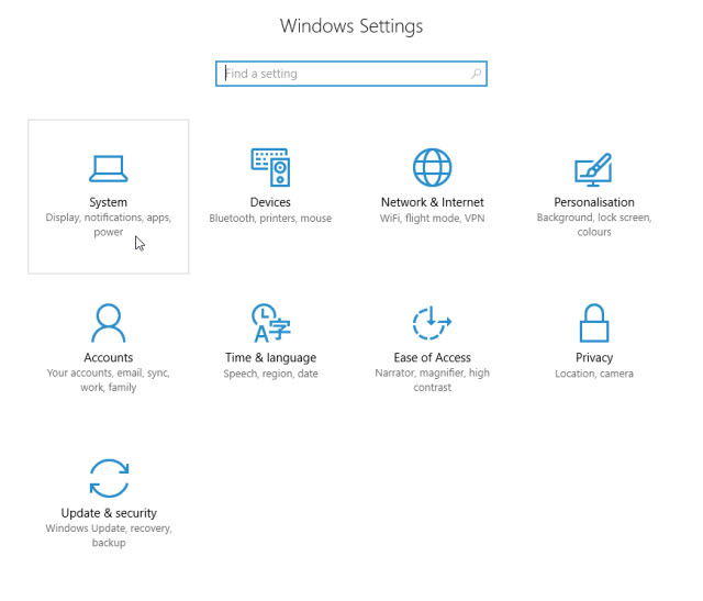Windows 10 Settings, System