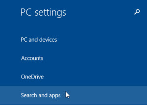 Windows 8 Search and apps settings