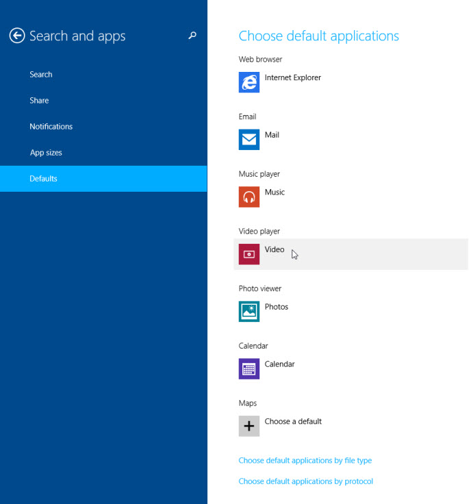 Windows 8 choose default video app