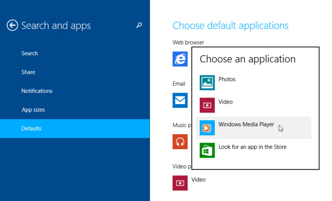 Windows 8 choose Windows Media Player